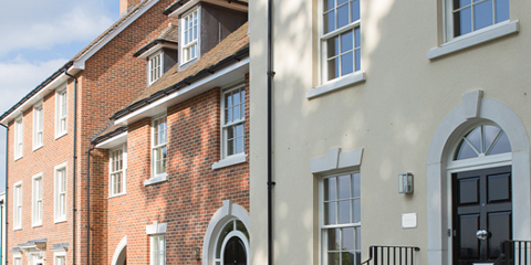 Cast stone used for window surrounds to timber sash windows