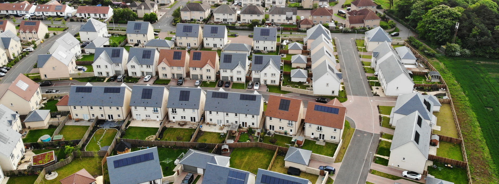 A housing estate of modern houses with driveways